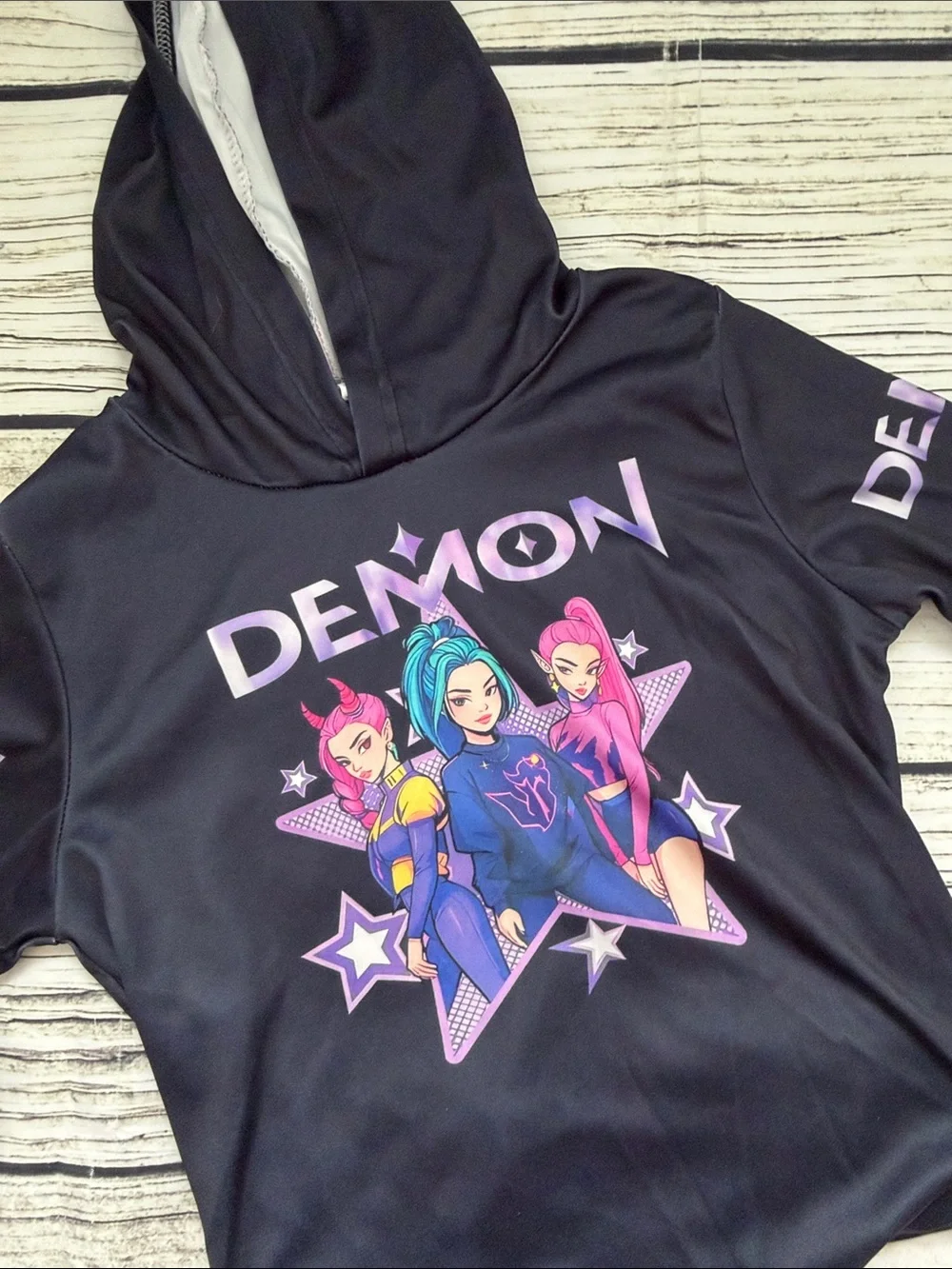 ♡ Kids Unbranded Demon Hunter Graphic Soft Pant Hoodie Set - Black Anime 6/7